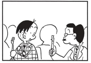 【無料漫画】かりあげクン(1672回)毎日配信!「ナイフとフォーク」「唐辛子」お互いの苦手を補う珍アイデア/植田まさし 3