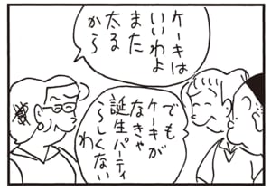 ケーキはいいわよまた太るから でもケーキがなきゃ誕生パーティらしくないわ