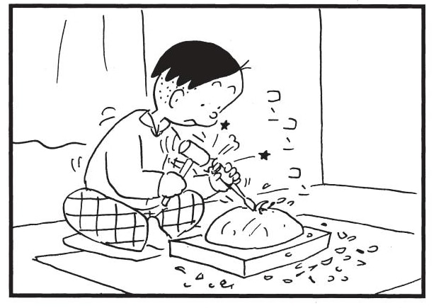 【無料漫画】かりあげクン(1528回)毎日配信!「面」「食事」一生懸命彫ってできた力作/植田まさしの画像