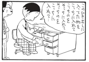 このひき出しに入ってたものをこっちに入れてこっちのをそっちに入れてそっちのをこっちに入れて…