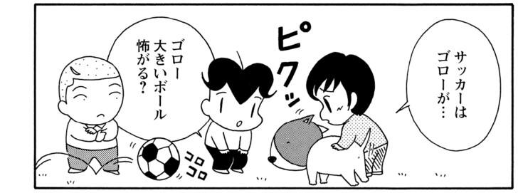 サッカーはゴローが… ゴロー大きいボール怖がる?
