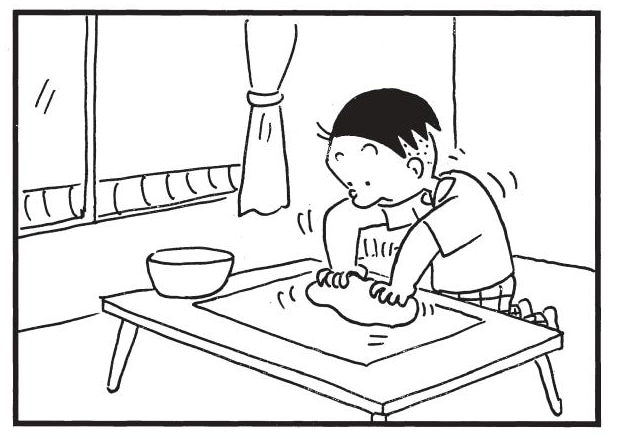 【無料漫画】かりあげクン(1499回)毎日配信!「自家製」「温泉」極細のそうめん作りに挑戦!/植田まさしの画像