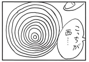 こっちが西…